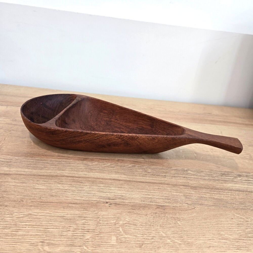 Stig Sandqvist Long 14.5" Teak Divided Wood Bowl Organic Design Marked Sweden SS